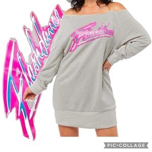 Gray Off-Shoulder Flashdance Sweatshirt Dress costume